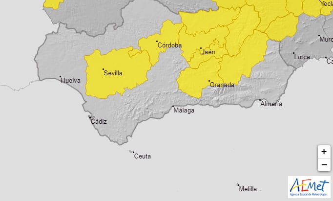Aviso amarillo por tormentas en toda la provincia de Jaén entre las 12 y las 21 horas
