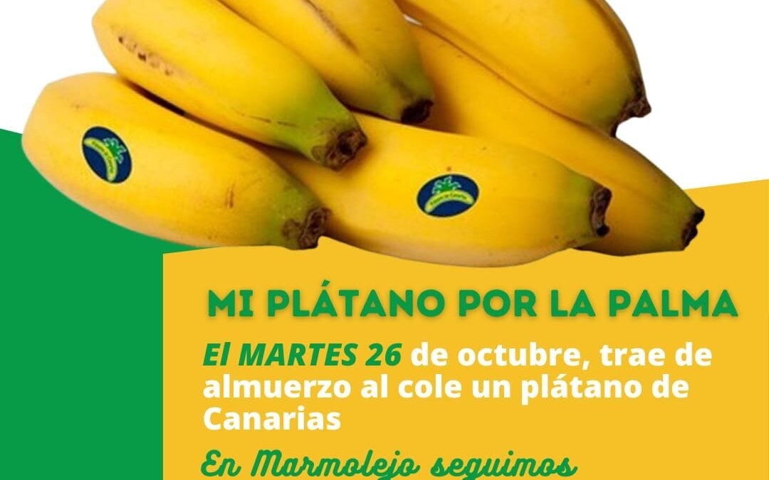Los escolares de Marmolejo se solidarizan con La Palma y llevan plátanos para el almuerzo del colegio