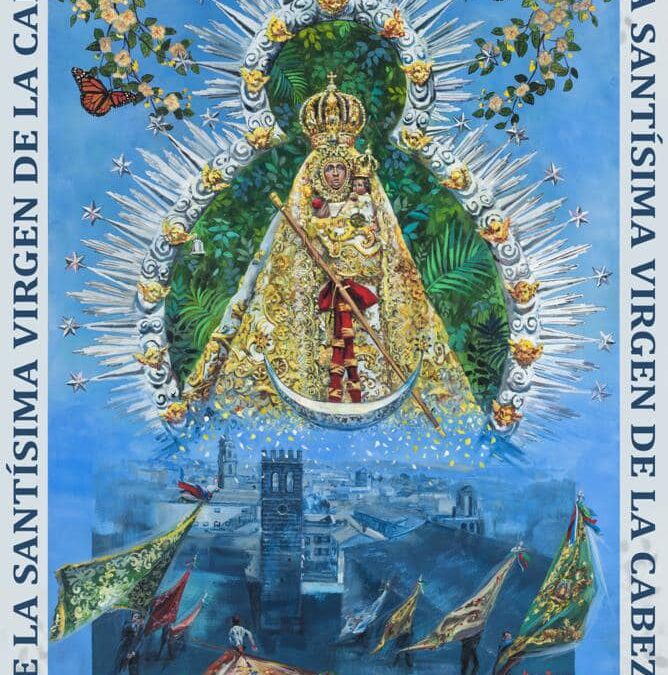 Una protectora imagen de la Virgen ilustra el cartel de la bajada